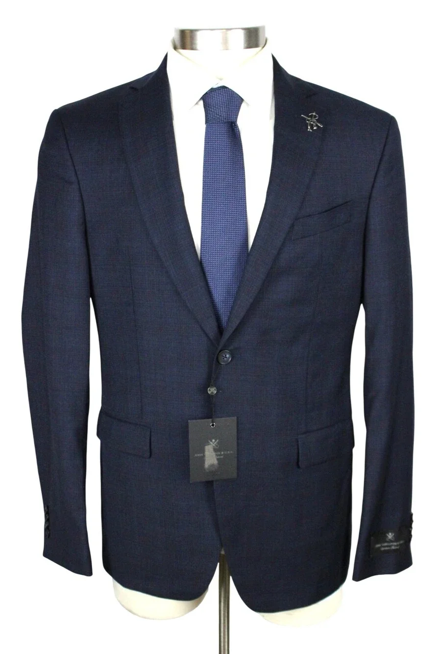 John Varvatos Bleecker Jacket Mens 44 R Navy Brown Plaid Wool Blazer Sport Coat